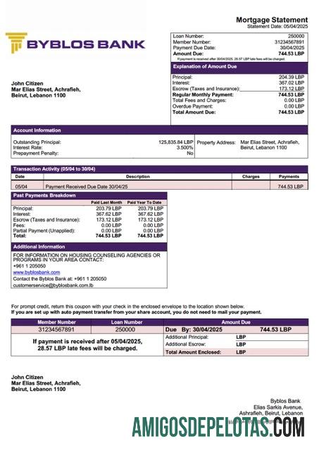 para download Modelo Word e PDF de extrato de hipoteca do Banco Byblos do Líbano